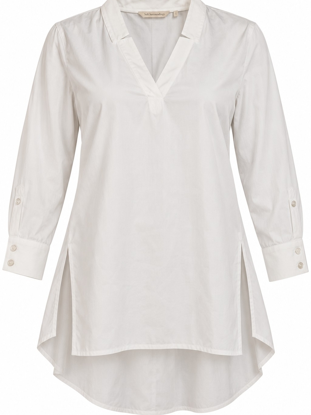 SOFT SURROUNDINGS | Ivory Cotton Stretch Hi Low Tunic Shirt Side Slits | XL